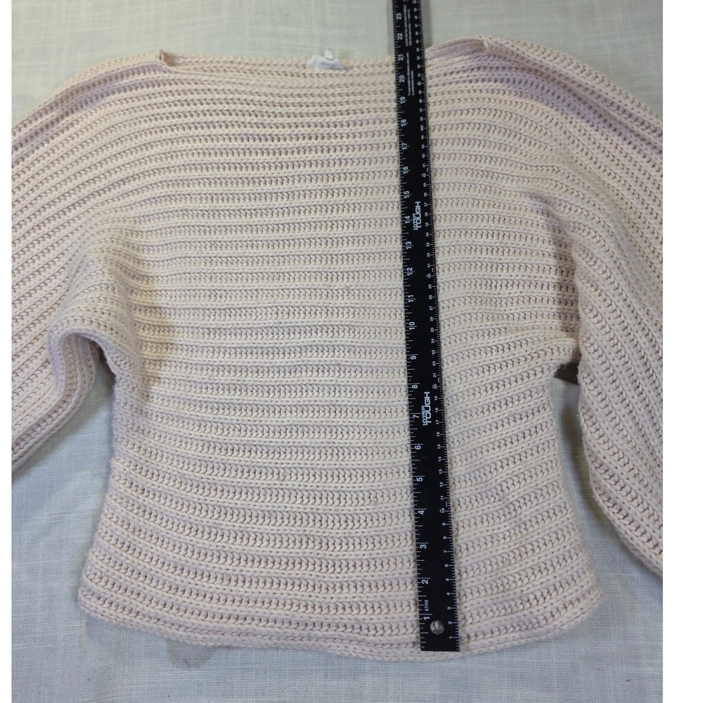 Twenty Ten Cream Ribbed Knit Balloon Sleeve Cropped Sweater SM S/M 1594 - Picture 3 of 6
